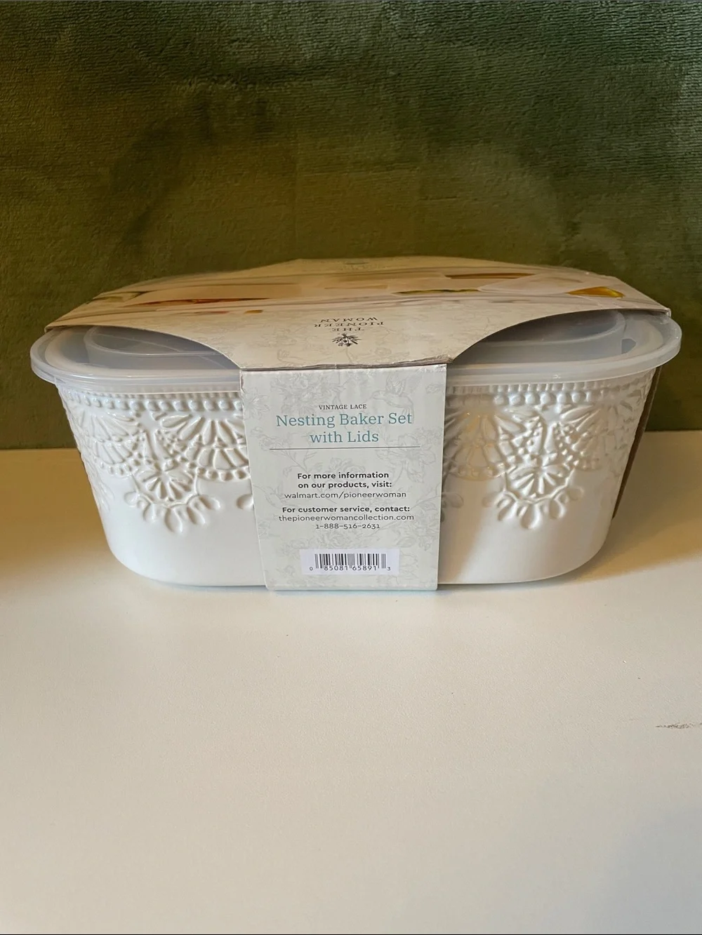 The Pioneer Woman Cream Vintage Lace Nesting Baker Set with Lids